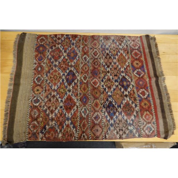 Woven Area Rug w/ Geometric Design & Fringe 50" x 36"