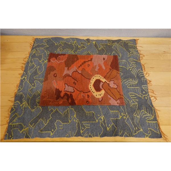 Woven Area Rug w/ Abstract Design & Fringe 37" x 33"