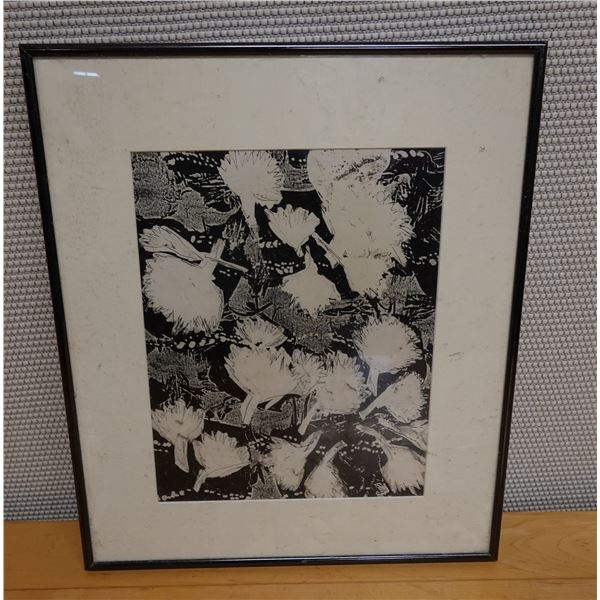 Floral B&W Artwork, Framed & Matted 16" x 19"