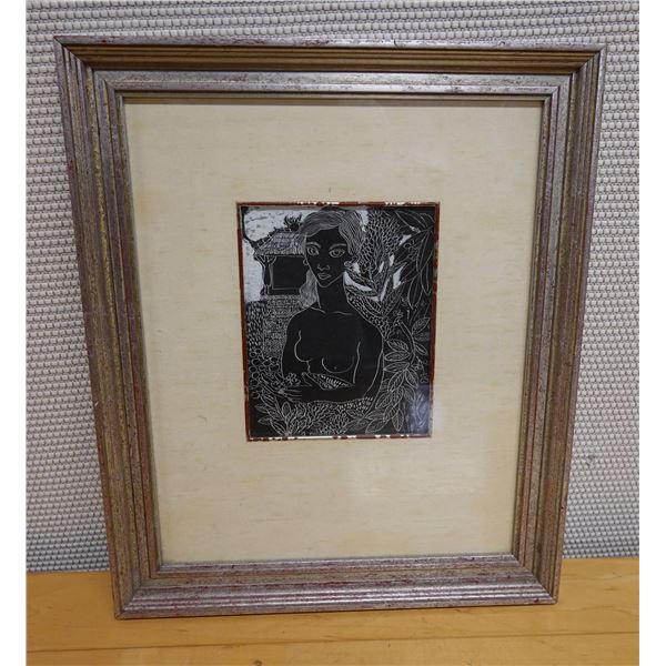 Female Figure Artwork, Framed & Matted 16" x 19"