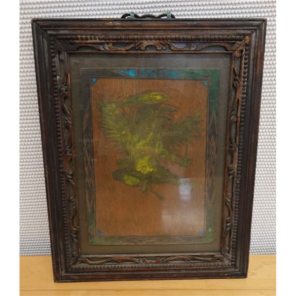 Antique Abstract Artwork in Carved, Wooden Frame 15" x 19"