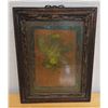 Image 1 : Antique Abstract Artwork in Carved, Wooden Frame 15" x 19"