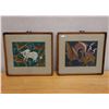 Image 1 : Qty 2 Asian Folk Artworks, Framed & Matted 15" x 14"