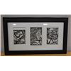 Image 1 : Abstract 3-Section B&W Artwork, Framed & Matted 19" x 11"