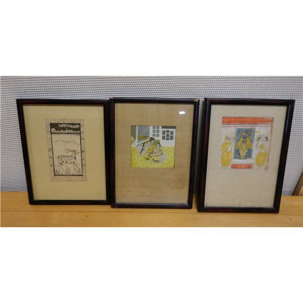 Qty 3 Indian Artworks, Framed & Matted 11" x 14"