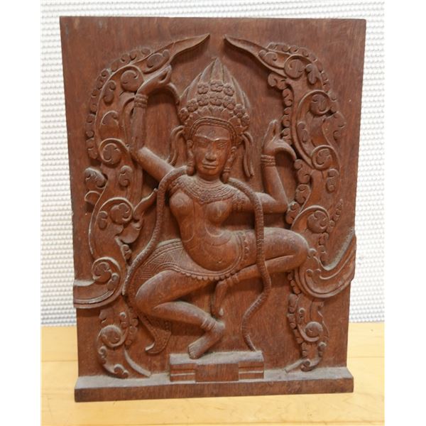 Carved Wooden Dancing Buddha, 11" x 15"