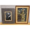 Image 1 : Qty 2 Artworks: Abstract & Male Figure, 1 Matted, 1 Framed (cracked), Misc Sizes