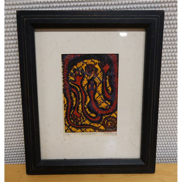 Mo'okuauhau Abstract Artwork Numbered 10/15  by Artist Maile Andrade, Framed & Matted 10" x 12"