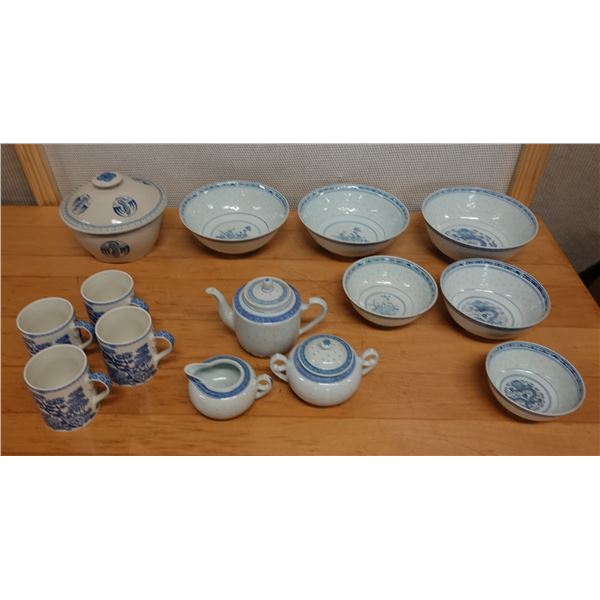 Multiple Spode Blue Room Collection Aesop's Fables Dishes: Teapot w/ Sugar & Creamer, Mugs, Bowls, e