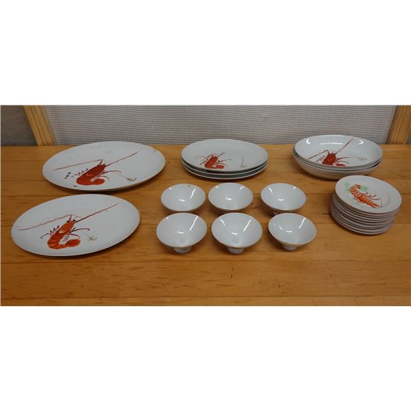 Multiple Y.Y. Japan Shrimp Dishes: Serving Platters, Plates, Bowls, etc Misc Sizes