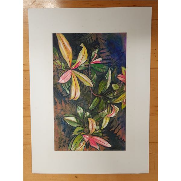 Floral Kopiko Artwork Numbered 2/50 by Artist A. Johnsen w/ COA, Unframed 12.5" x 17.5"
