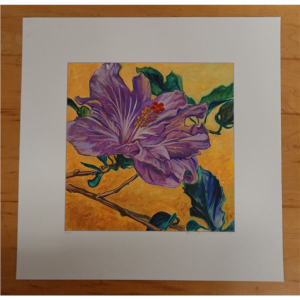 Blue Hibiscus Artwork Numbered 2/50 by Artist A. Johnsen w/ COA, Unframed 14" x 14"