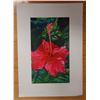 Image 1 : Red Hibiscus Artwork Numbered 2/50 by Artist A. Johnsen w/ COA, Unframed 12" x 17"