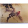Image 3 : Cardinals & Pine Artwork by Waituck Lo w/ Asian Calligraphy, Unframed 26" x 20"
