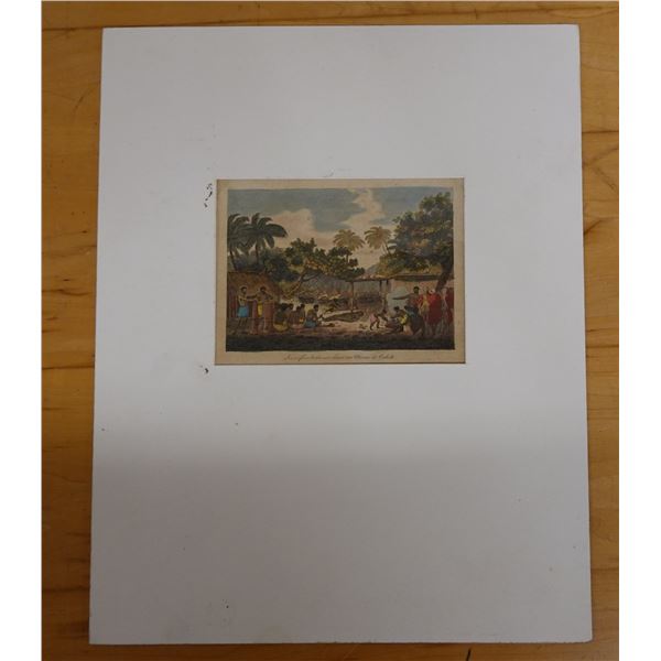Tahiti Sacrifice Artwork Hand Colored Engraving, Unframed 11" x 14"