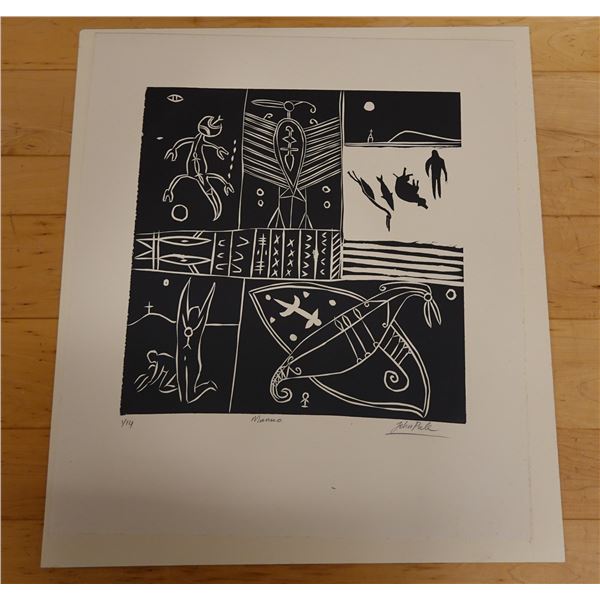 Mamao Artwork Numbered 1/14  by Artist John Pule, Unframed 22" x 25"