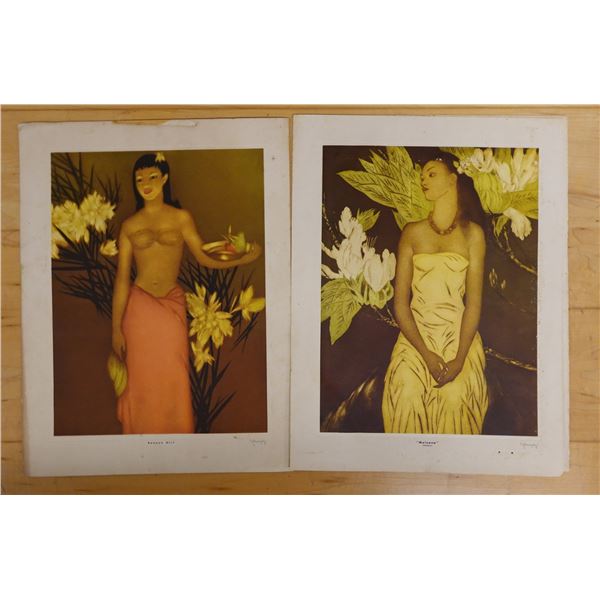 Qty 2 Lithograph Cards, Banana Girl & Meleana by John Kelly