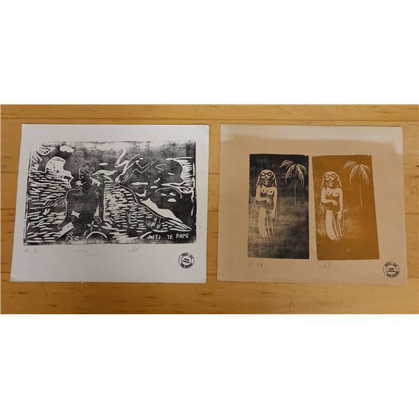 Qty 2 LBF Artworks Stamped HIVA-OA Paul Gauguin, Unframed 15" x 12"