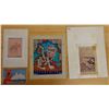 Image 1 : Qty 4 Artworks: Taj Mahal Hotel Postcard, Elephant, Tiger & Persian King, Unframed, Misc Sizes