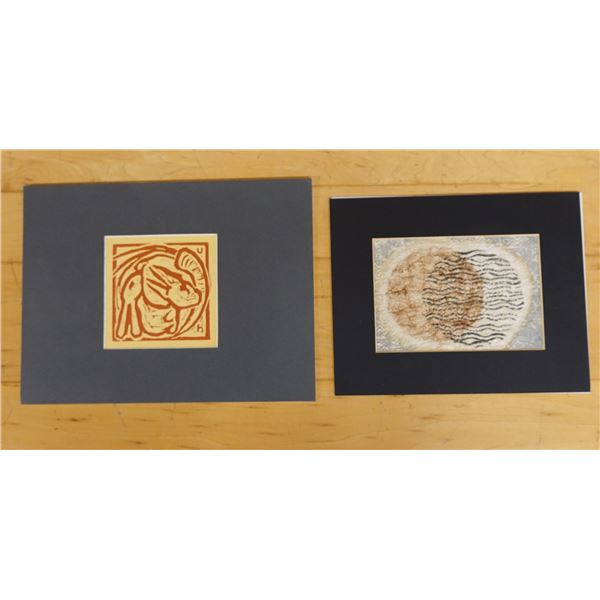 Qty 2 Abstract Artworks by Reni A'ia'i Bello - Kapa Maker, Approx. 12" x 9"