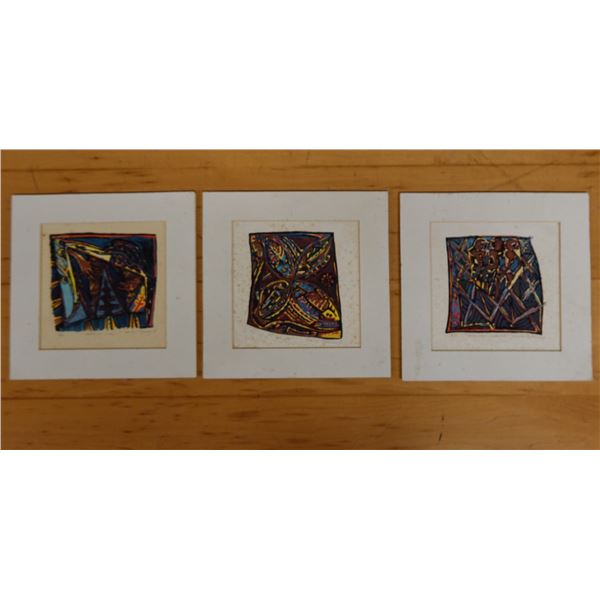 Qty 3 Abstract Artworks by Michel Tuffery: Aloha 'oe Lumei, Ea Fa & Tama Tulu Calvary, 8" x 8"