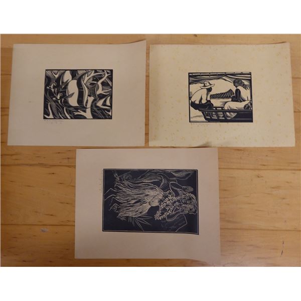 Qty 3 B&W Artworks by Sc. E. M. Washington, Unframed, 9" x 12"