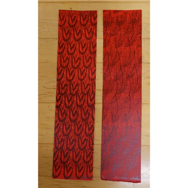 Qty 2 Red & Black Abstract Artwork, Numbered & Signed by Artist, 5" x 20"