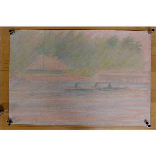 Pastel Paddler Artwork w/ Notation Lourey 4x Hoppu Festival, Unframed 41.5" x 28"