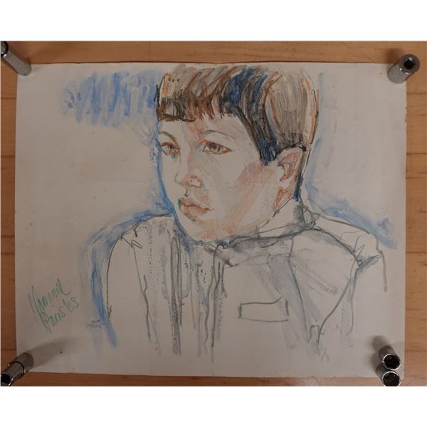Male Figure Artwork by H. Paris '83, Unframed 19.5" x 16"