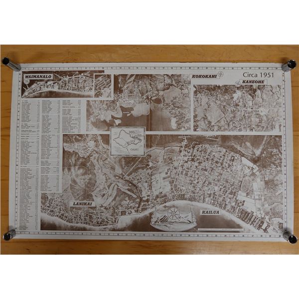 Windward Side Map Circa 1951 w/ Legend & Info 31" x 19.5"