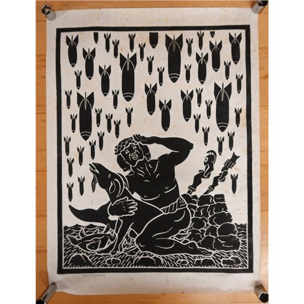 Kaho'olawe Artwork by Artist Dietrich Varez 1982, Unframed 18" x 24"