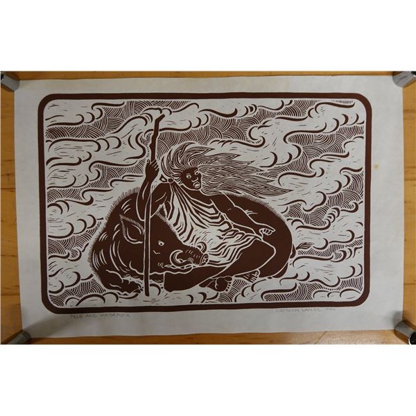 Pele & Kamapua'a Artwork Artist by Dietrich Varez 1986, Unframed 18" x 12"