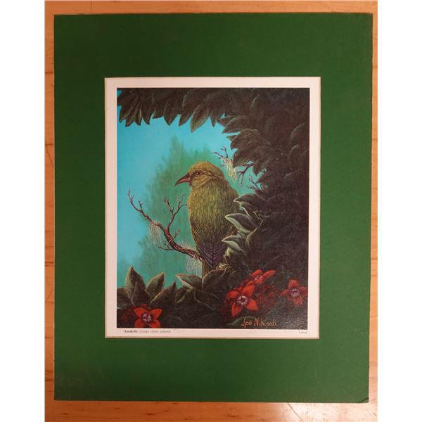 Amakiki Bird Artwork by Artist Ipo Nihipali, Unframed 13" x 16"