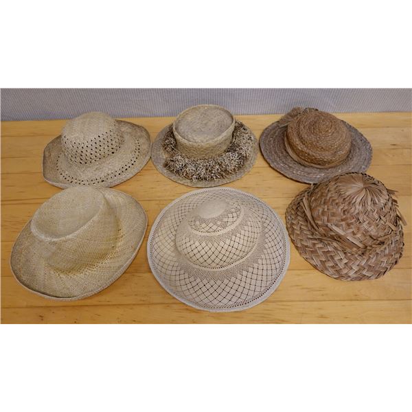 Qty 6 Woven Hats, Misc Styles & Sizes