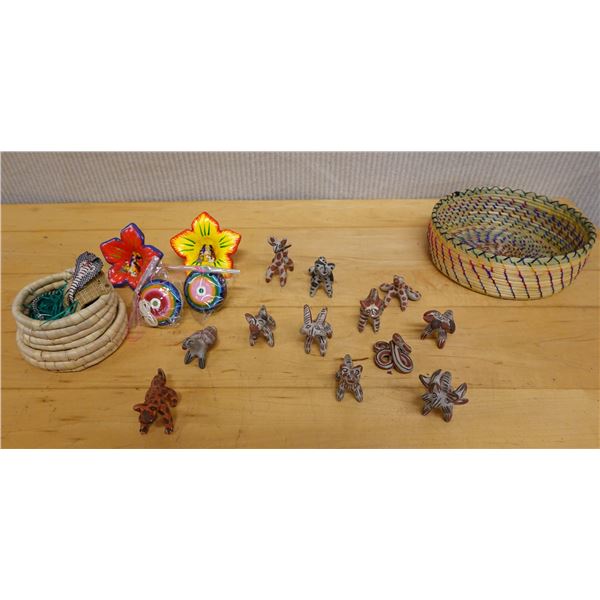 Multiple Animal Figurines, Flowers, 2 Woven Baskets, etc Misc Sizes