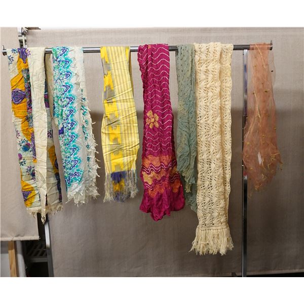 Qty 7 Fabric Belts & Ties (some silk), Misc Designs & Sizes