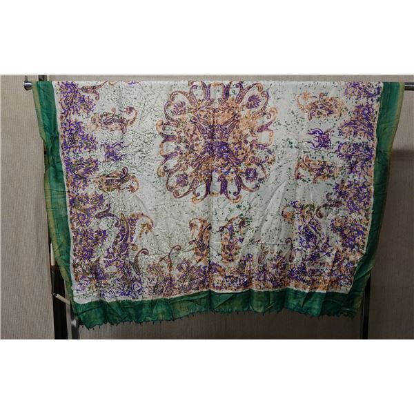 Multi-Colored Floral Fabric w/ Fringe 55" x 55"