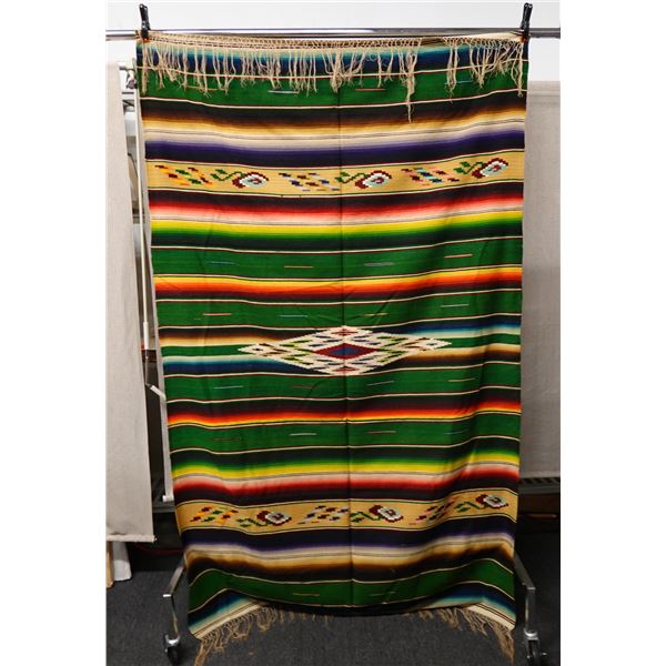 Traditional Mexican Serape w/ Geometric Design & Fringe 52" x 84"