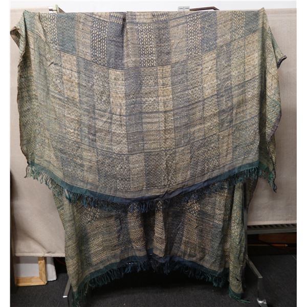 Tulsi Fabric Wrap or Throw w/ Fringe & Geometric Design 80" x 152"