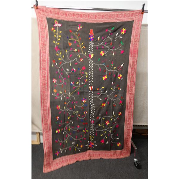 Katna's Kanthas Embroidered Floral Fabric Wrap or Throw 54" x 84"