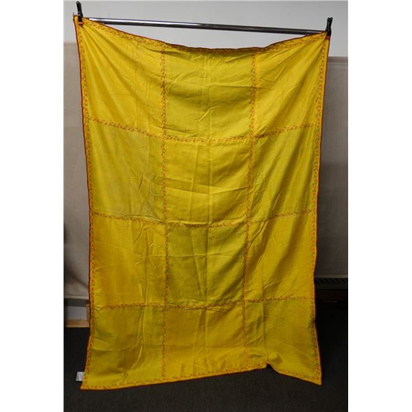 Katna's Kanthas Embroidered Yellow Fabric Wrap or Throw  60" x 40"