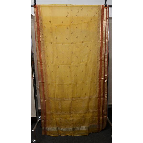 Embroidered Yellow Fabric Wrap or Throw  44" x 108"
