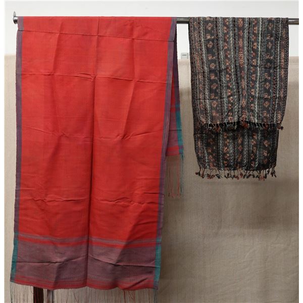 Qty 2 Fabric Wraps or Throws w/ Fringes, Misc Design & Sizes