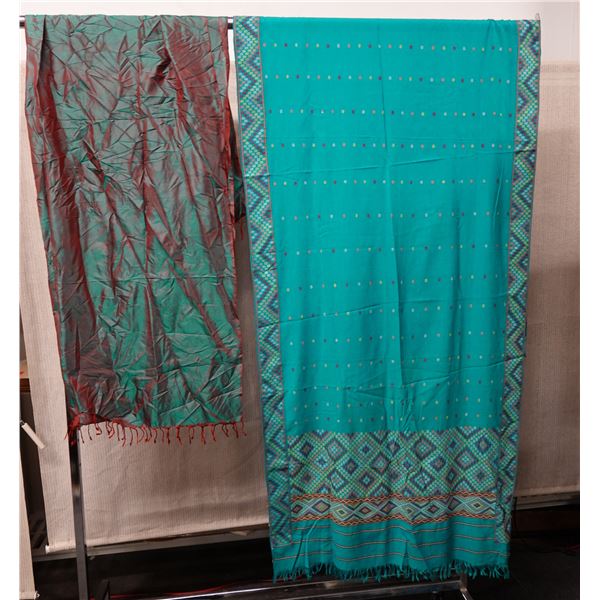 Qty 2 Fabric Wraps or Throws w/ Fringes, Misc Design & Sizes