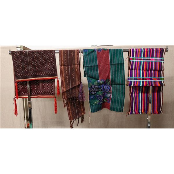 Qty 4 Fabric Wraps or Throws w/ Fringes, Misc Design & Sizes