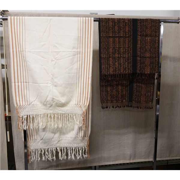 Qty 2 Fabric Wraps or Throws w/ Fringes, Misc Design & Sizes