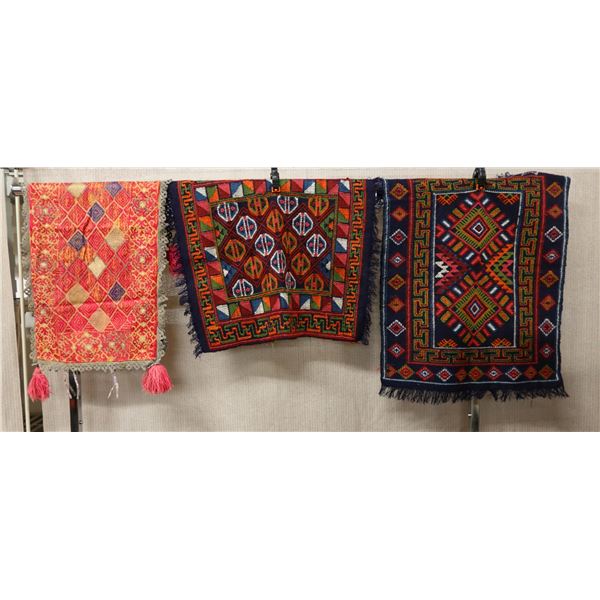Qty 3 Fabric Wraps or Throws w/ Fringes, Misc Design & Sizes