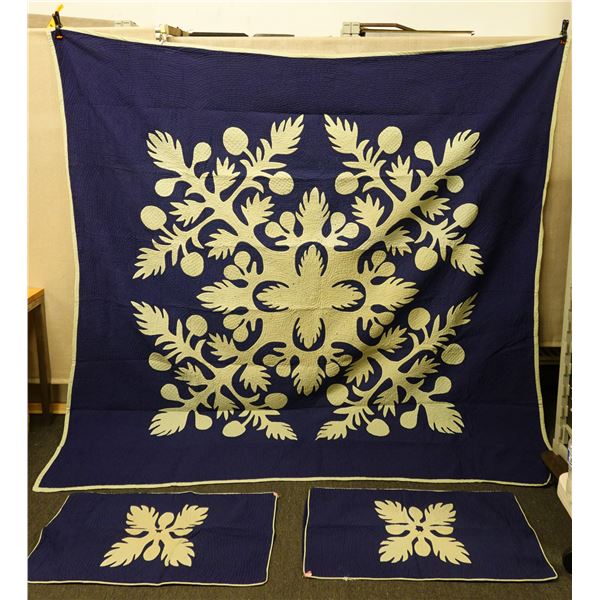 Hawaiian Floral Quilt 99" x 99" w/ 2 Matching Pillowcases