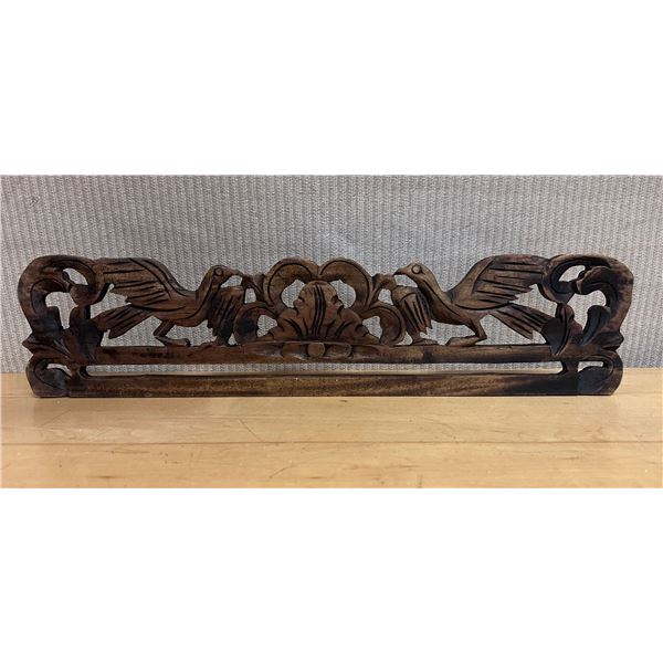 Carved Indonesian Wooden Textile or Tapestry Hanger 19" x 5"