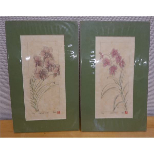 Qty 2 Floral Artworks by Artist Wren w/ Stamp & COA, Unframed 12" x 20"